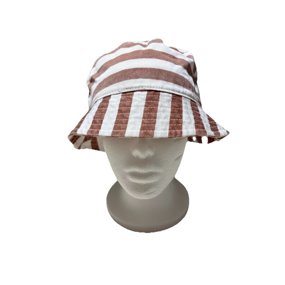 Aerie Striped Bucket Hat Brown White Cotton Summer Sun Hat One Size Womens